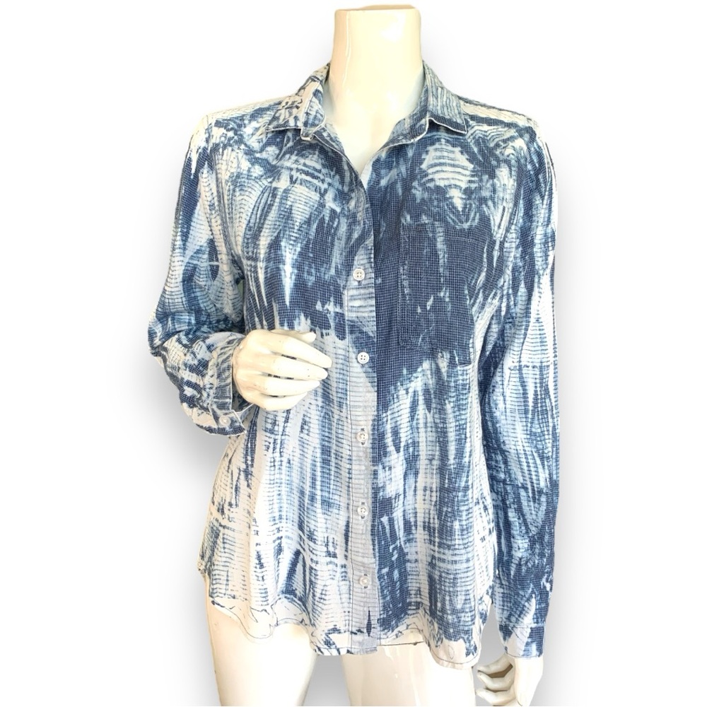CLOTH & STONE BUTTON DOWN TIE-DIE BLUE/CREAM COTTON SHIRT. WOMEN’S SIZE MEDIUM